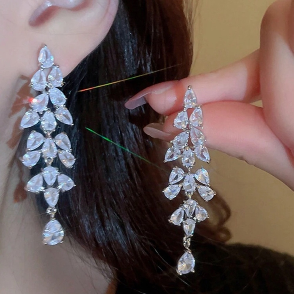 Cubic Zirconia Leaf Drop Earrings